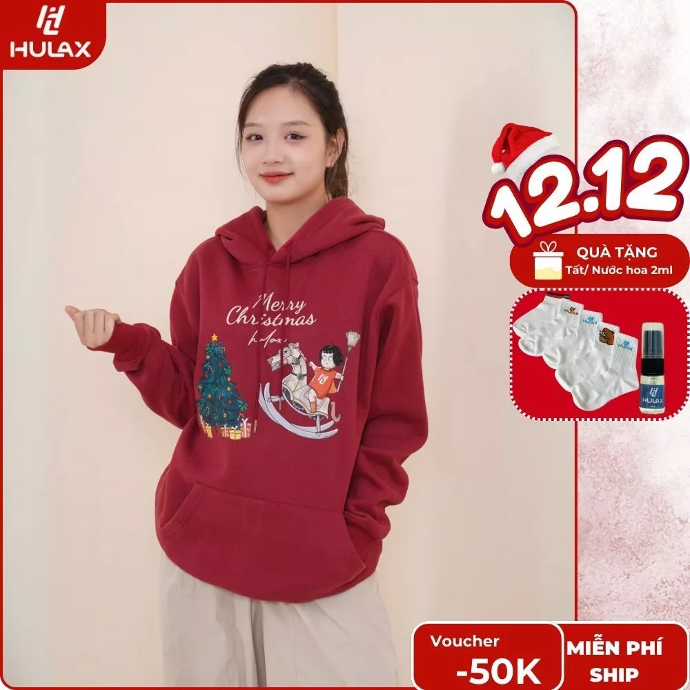 Áo Hoodie Version Giáng Sinh 2 Màu Xanh Đỏ Nỉ Lót Bông Oversize 𝙃𝙐𝙇𝘼𝙓