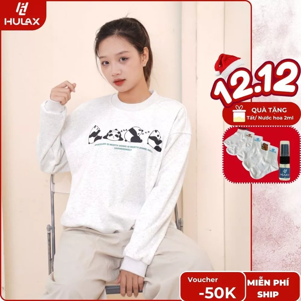 Áo Sweater Panda Xám Tiêu Nhung Nỉ Mịn Xuất Ngoại Unisex 𝙃𝙐𝙇𝘼𝙓