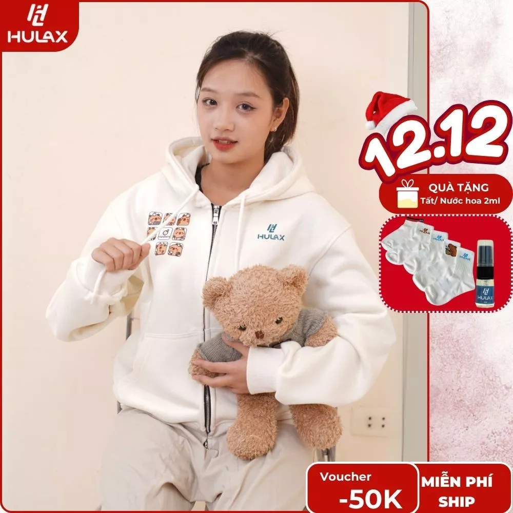 Áo Hoodie Zip Piggie 𝙃𝙐𝙇𝘼𝙓 Nỉ Lót Nhung Khóa Kéo Kim Loại Form Oversize