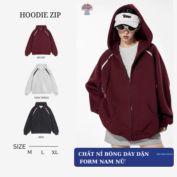 Áo khoác Hoodie zip phong cách Hàn Quốc chất nỉ bông cao cấp form rộng nam nữ unisex - NHZ18
