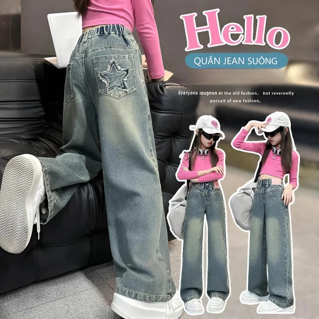 Quần Bò Ống Suông Quần Jean Ống Rộng Thời Trang Cho Các Bé Gái Cao Dưới 1m7 - Babimama - J104