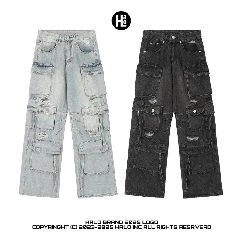 QUẦN JEANS BAGGY KING BOX (12 Túi hộp phối 4 dây kéo) - Quần jean ông rộng phủ gót chùm giày CARGO JEANS