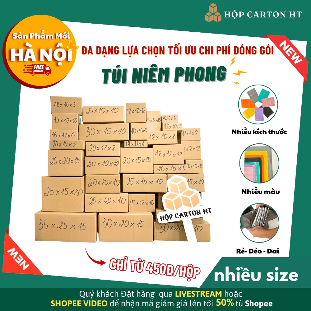 COMBO 10 Hộp đối khẩu nhiều size Hộp carton đóng hàng carton nhiều kích thước giá rẻ - Hộp carton HT