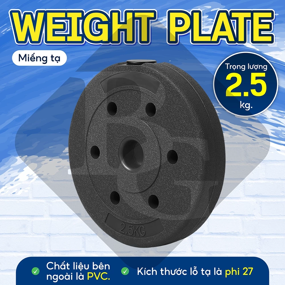 BG - Tạ miếng nhựa pvc 2,5kg đặc ruột tạ bánh nhựa tạ đĩa