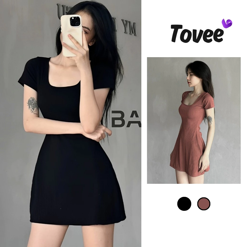 [XẢ HÀNG] Đầm CỔ VUÔNG DÁNG XÒE Chữ A Tay Ngắn Nữ Chất Thun Gân BM141, Váy Dáng Ngắn Kiểu Sexy Gợi Cảm TOVEE