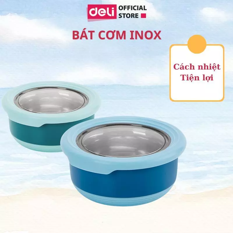 Bát Cơm Văn Phòng Inox 304 2 Lớp Cách Nhiệt Deli - Bát Ăn Cơm Chống Bỏng 200ml Màu Xanh Dương An Toàn Tiện Lợi