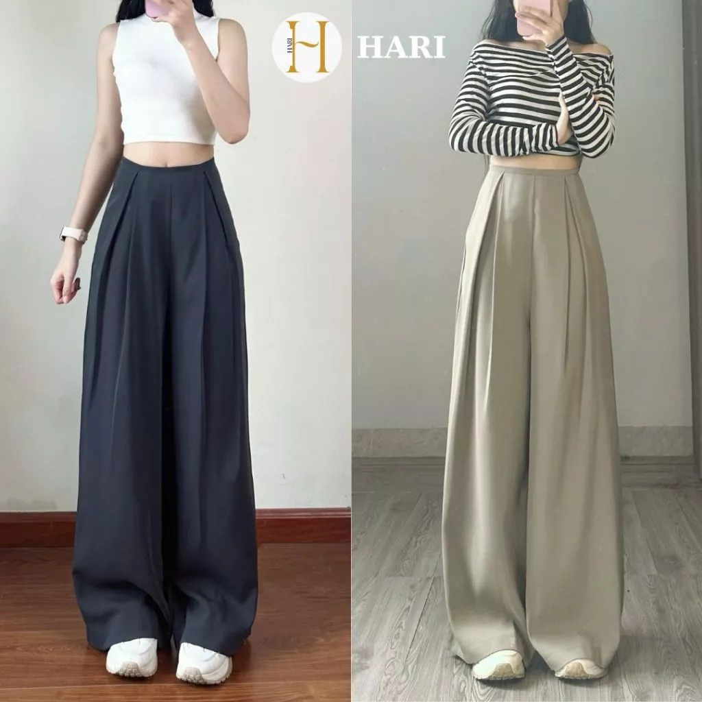 Quần ống rộng cạp cao Hari tôn dáng chất GOLD phong cách 389  P2K4