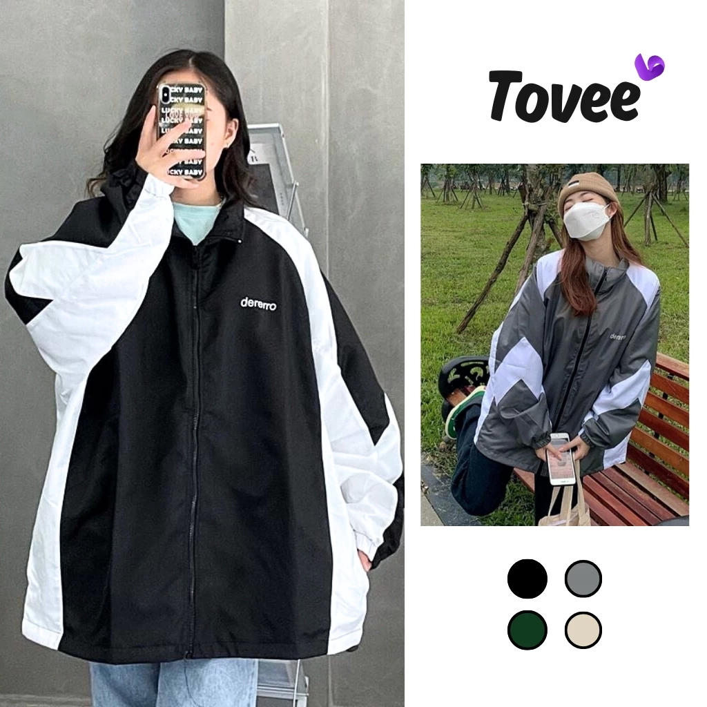 Áo Khoác Dù DERERRO Unisex Nam Nữ Chất Dù 2 Lớp KD10, Áo Khoác Bomber Cổ Đứng Phối Tay Form Rộng Thêu Chữ Ulzzang Nhiều