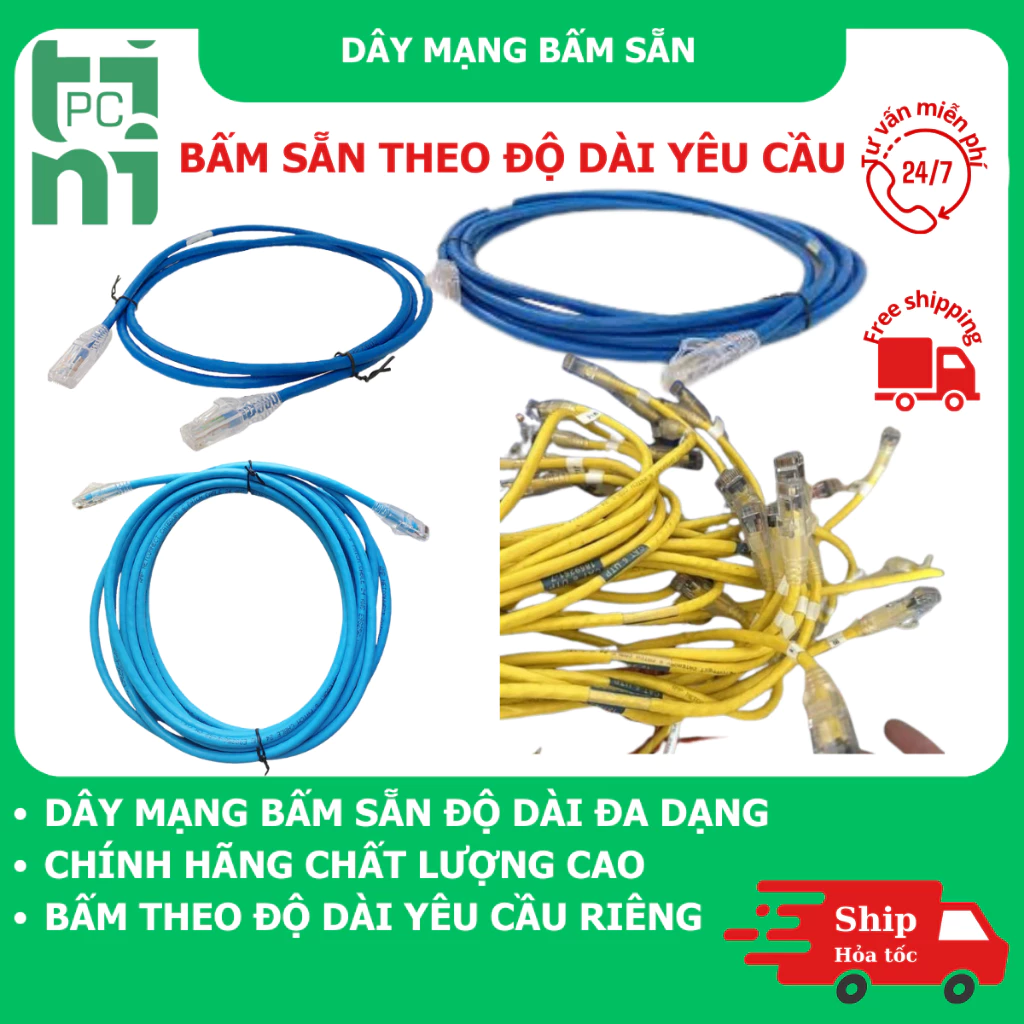 Dây Cáp Mạng LAN Internet Đúc Sẵn 2 Đầu CAT 5E Dài 1m 2m 5m 10m 20m 50m