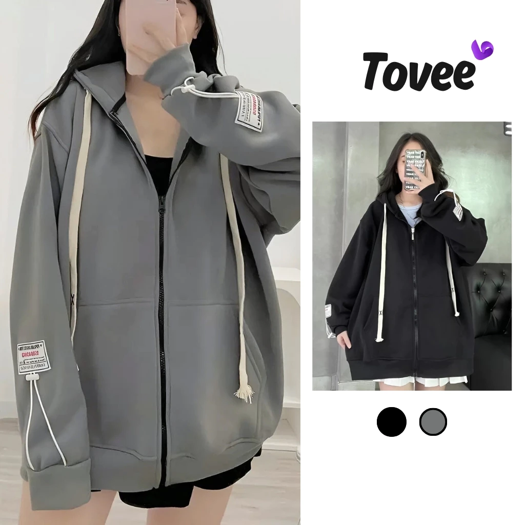 [XẢ HÀNG] Áo Khoác NỈ DÂY LỚN XX Trơn Chất Nỉ Bông Dày Dặn BM159, Áo Hoodie Dây Kéo Zip Form Rộng Unisex Nam Nữ TOVEE