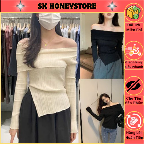 Áo thu đông nữ thun trễ vai MS203 🌿🌿 Áo nữ tay dài