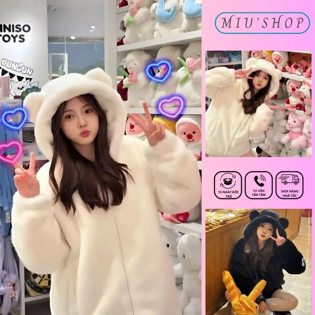 Áo Khoác Lông Cừu Có Tai Thỏ Siêu Cute Thời Trang Unisex Dành Cho Nam Nữ Siêu Hót 2025-MIUSHOP
