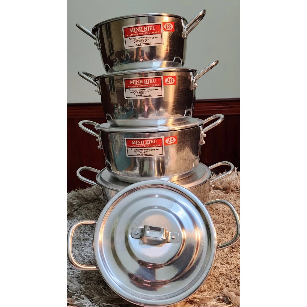 Bộ 5 Nồi Nhôm Xi Bóng Cao Cấp Thương Hiệu Minh Hiếu (Số 16-24) Chống Oxi Hóa3- Hàng VNXK