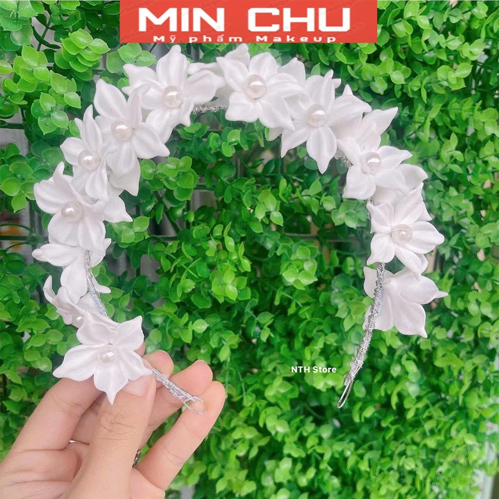 Cài bờm tóc cô dâu hoa đất sét cánh nhọn, mẫu cài đá bán chạy tại MINCHU