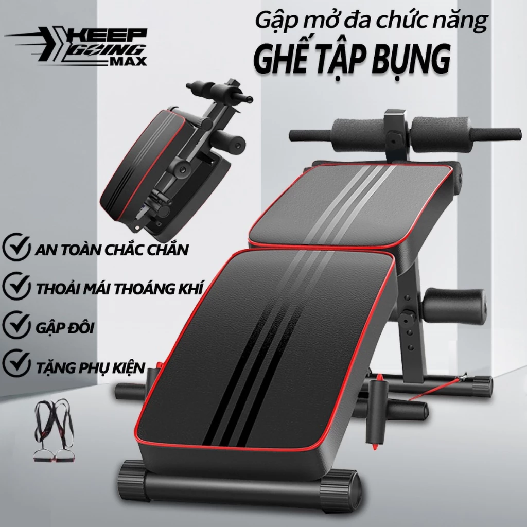 Ghế tập bụng gấp gọn - Thiết bị gập cơ bụng đa năng phòng gym dáng cong tập lưng hông