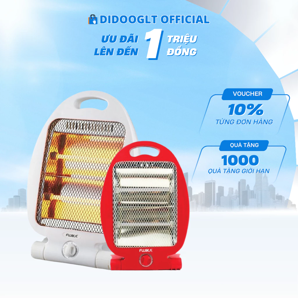 Đèn sưởi điện 2 bóng Fujika 800w cách nhiệt sưởi ấm hồng ngoại chống đổ an toàn cho bé