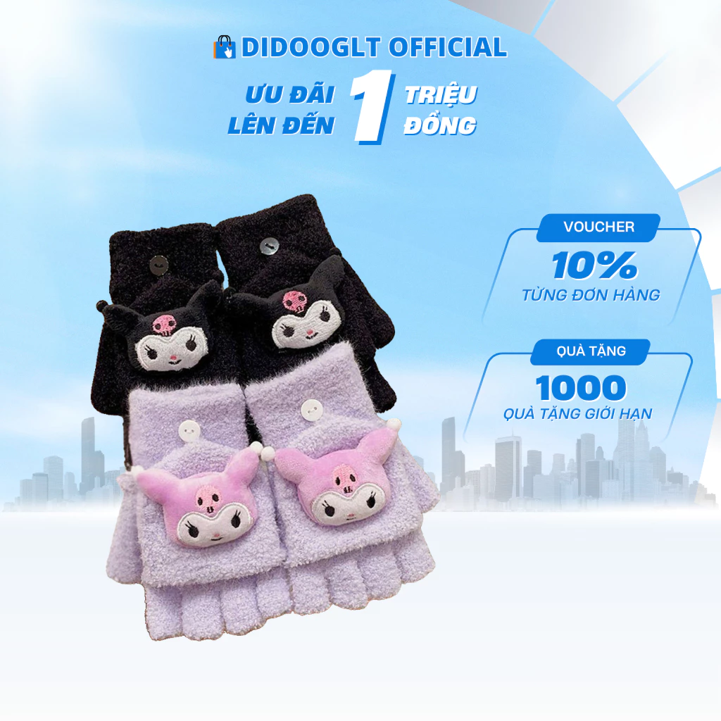 Găng Tay Lông Cừu Cho Bé Mùa Đông Phong Cách Hàn Quốc Găng Tay Lông Xù Hình Kuromi