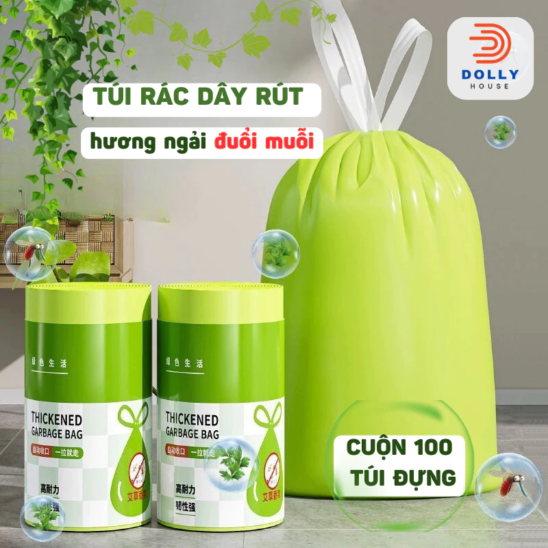 Cuộn 100 Túi Rác Ngải Cứu Khử Mùi Chống Côn Trùng Chịu Lực Tốt Tự Phân Huỷ Thân Thiện Môi Trường