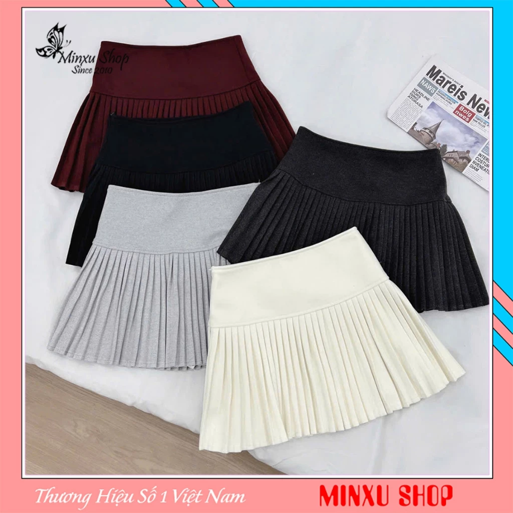 Chân Váy Dạ Hàng QC Vải Dày Mềm Xếp Ly Nhỏ Tôn Dáng Size SML Minxu Shop CV5K