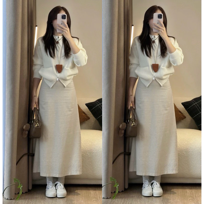 Chân váy LINEN THÔ dáng dài 88cm có lót trong (ẢNH OLDSCHOOL) Hàng đẹp