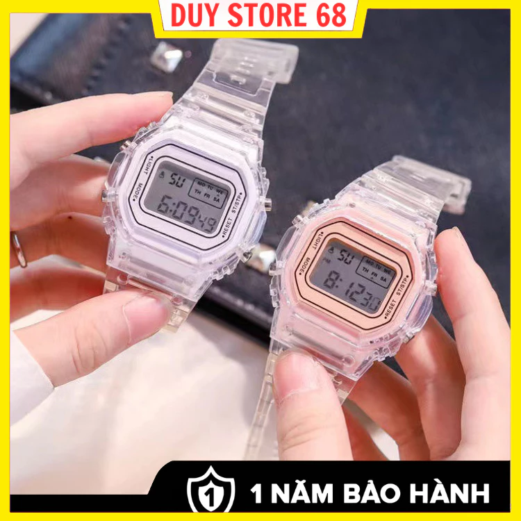 Đồng Hồ Báo Thức Điện Tử LED Vuông Trong Suốt Đa Năng Chống Nước Cho Nam Nữ Sinh Nam Nữ