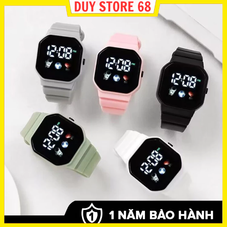 Đồng Hồ Đeo Tay Điện Tử Đèn LED Mặt Vuông Màu Trơn Họa Tiết Phi Hành Gia Trái Tim Phong Cách Hàn Quốc Cho Học Sinh