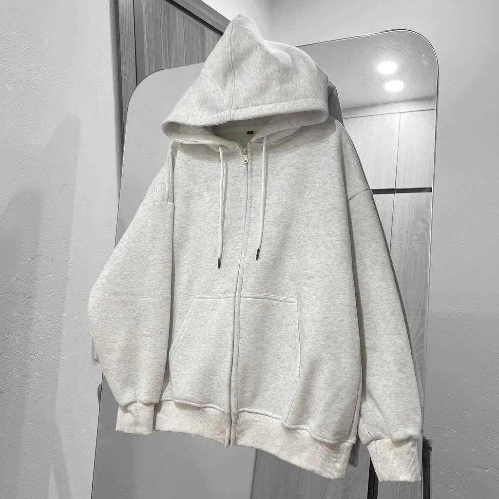 Áo Khoác Hoodie Zip Nam Nữ Xám Trơn Loại Nỉ Chân Cua , Áo Khoác Nỉ Nam Nữ Form Dáng Rộng Unisex Nam Nữ Basic
