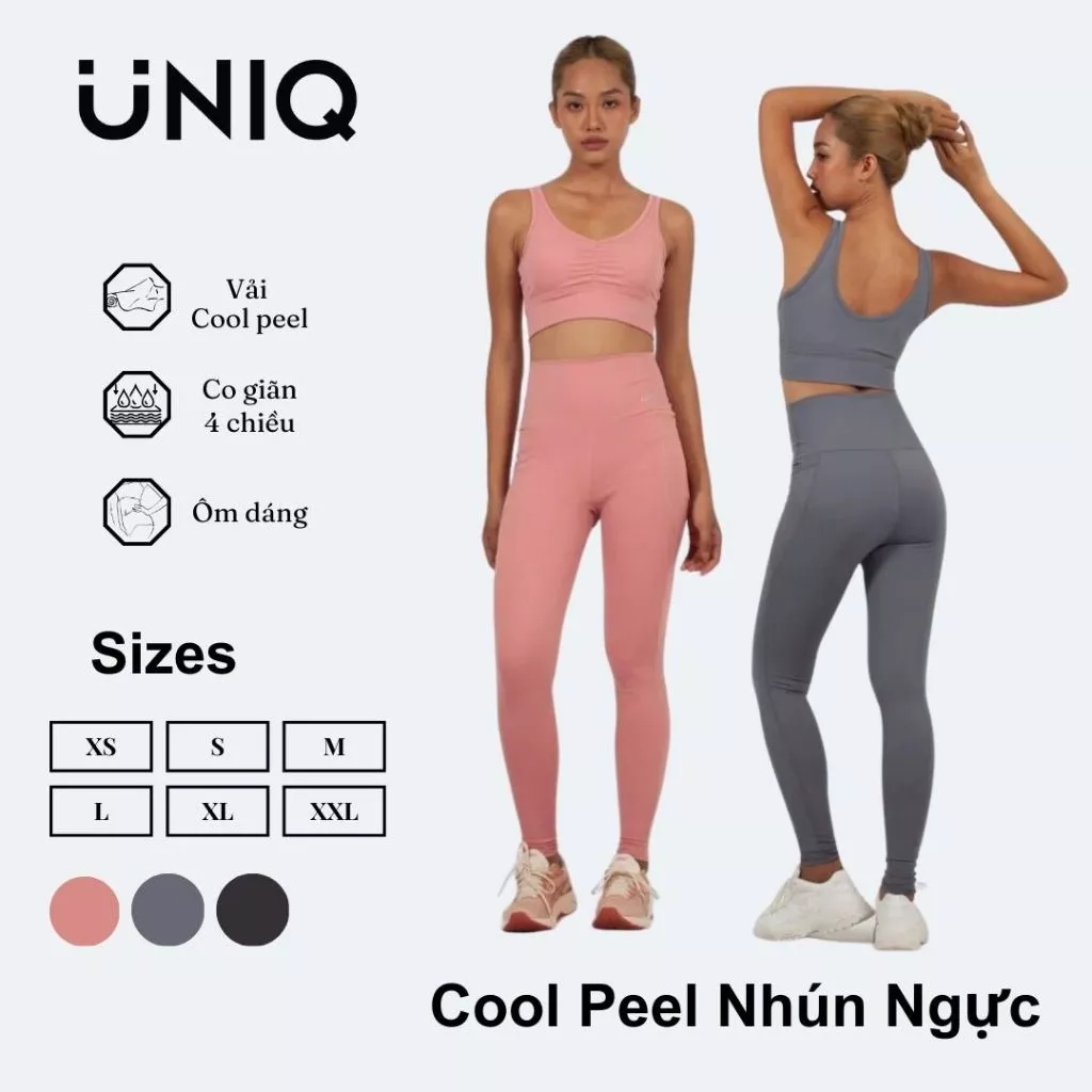 Bộ Đồ Tập Gym Yoga Nữ UNIQ Cool Peel - Áo Nhún Ngực & Quần Legging Cạp Cao