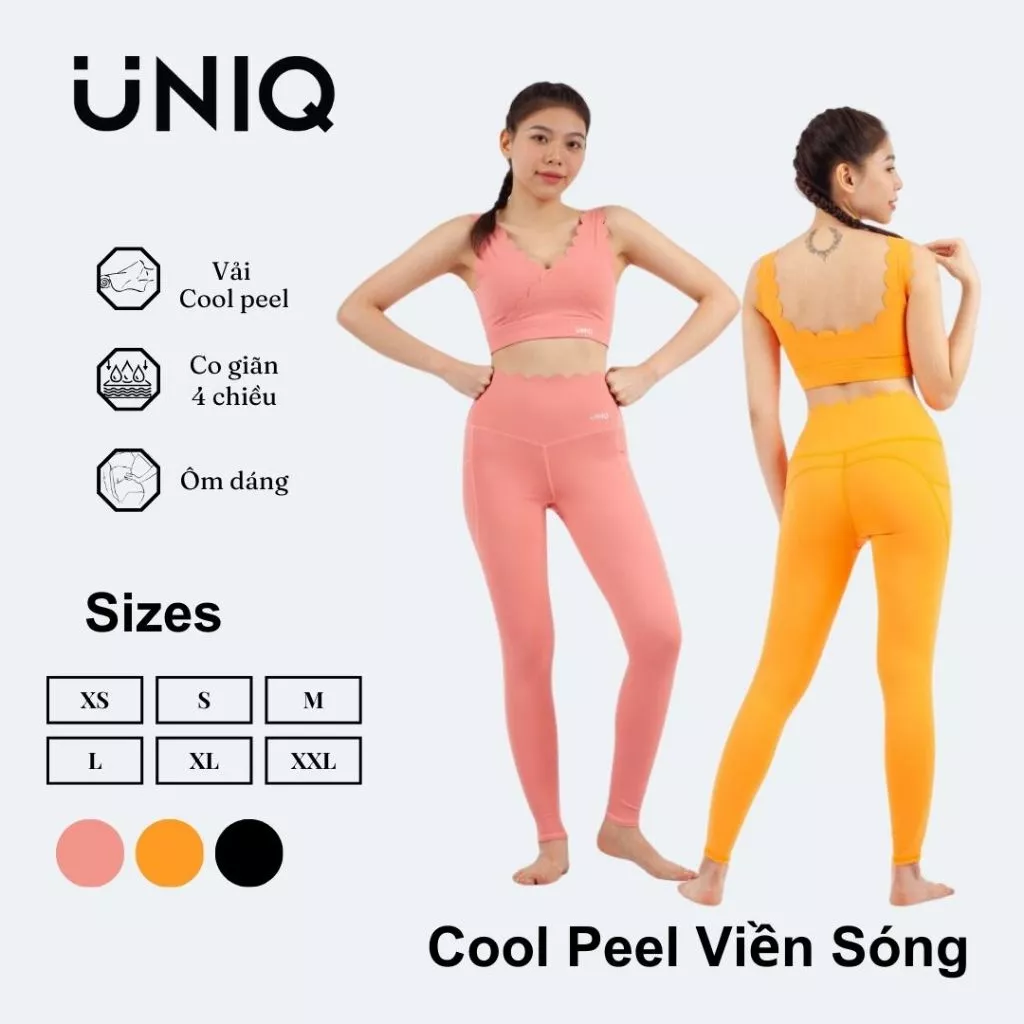 Bộ Đồ Tập Gym Yoga Nữ UNIQ Cool Peel - Áo Viền Sóng & Quần Legging Viền Sóng