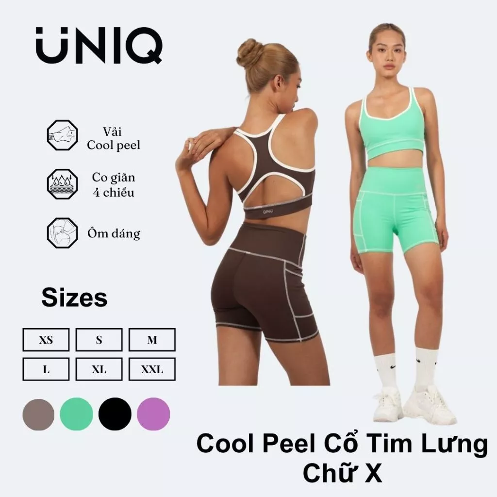 Bộ Đồ Tập Gym Yoga Nữ UNIQ Cool Peel - Áo Cổ Tim Lưng Chữ X & Quần Legging Đùi