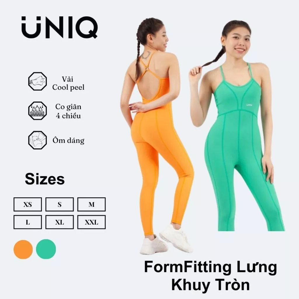 Jumpsuit Dài Gym Yoga Nữ UNIQ FormFitting Lưng Khuy Tròn Trang Trí