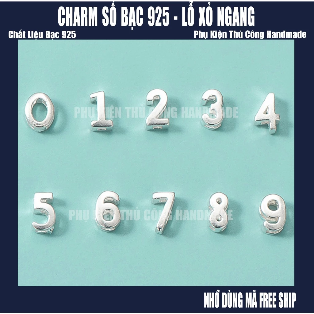 Charm Số Bạc 925 Lỗ Xỏ Ngang