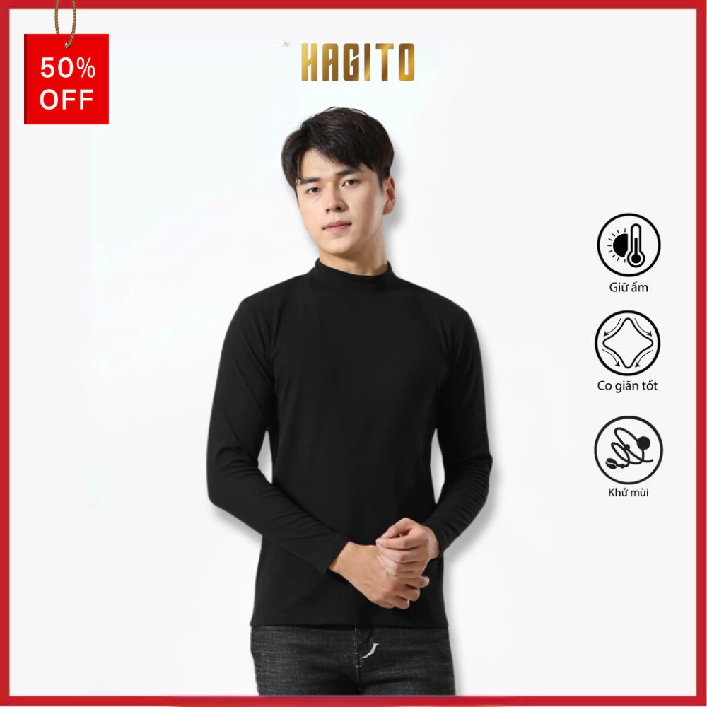 Áo giữ nhiệt HAGITO co dãn mềm mịn 360 Boutique giữ (dữ) nhiệt tốt thiết kế cổ tròn cao 3 phân