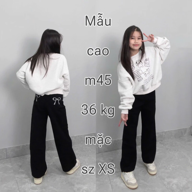 (SUÔNG NẤM LÙN) QUẦN KAKI NỮ ỐNG SUÔNG ĐEN PHỐI THÊU NƠ SAU TÚI ( 90cm - 9 tấc )