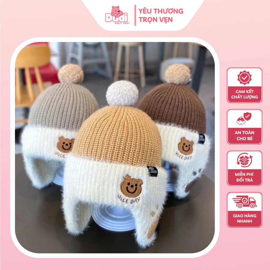 [6-30 THÁNG TUỔI] Mũ Len Trẻ Em Nice Day Chữ Thêu Hàn Quốc Cao Cấp, Mũ Len Dệt Kim, Họa Tiết Dễ Thương Cho Bé - M13