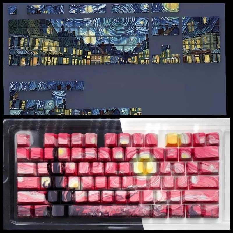 Keycap xuyên led tranh mực Starry Night hội họa phong cách cho bàn phím