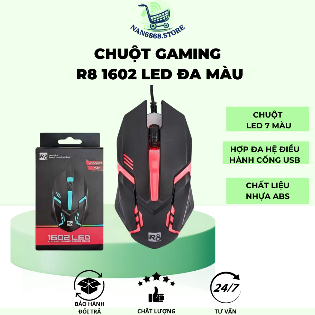 Chuột Game R8 1602 đèn led đa màu