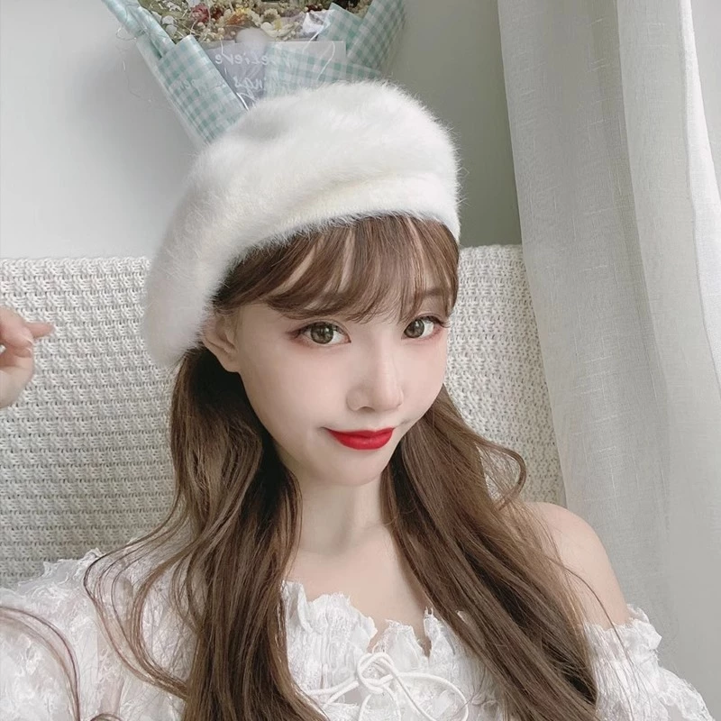 Mũ Beret Lông Thỏ Phong Cách Hàn Quốc Thời Trang Thu Đông mới màu trơn Mũ len Cho Nữ