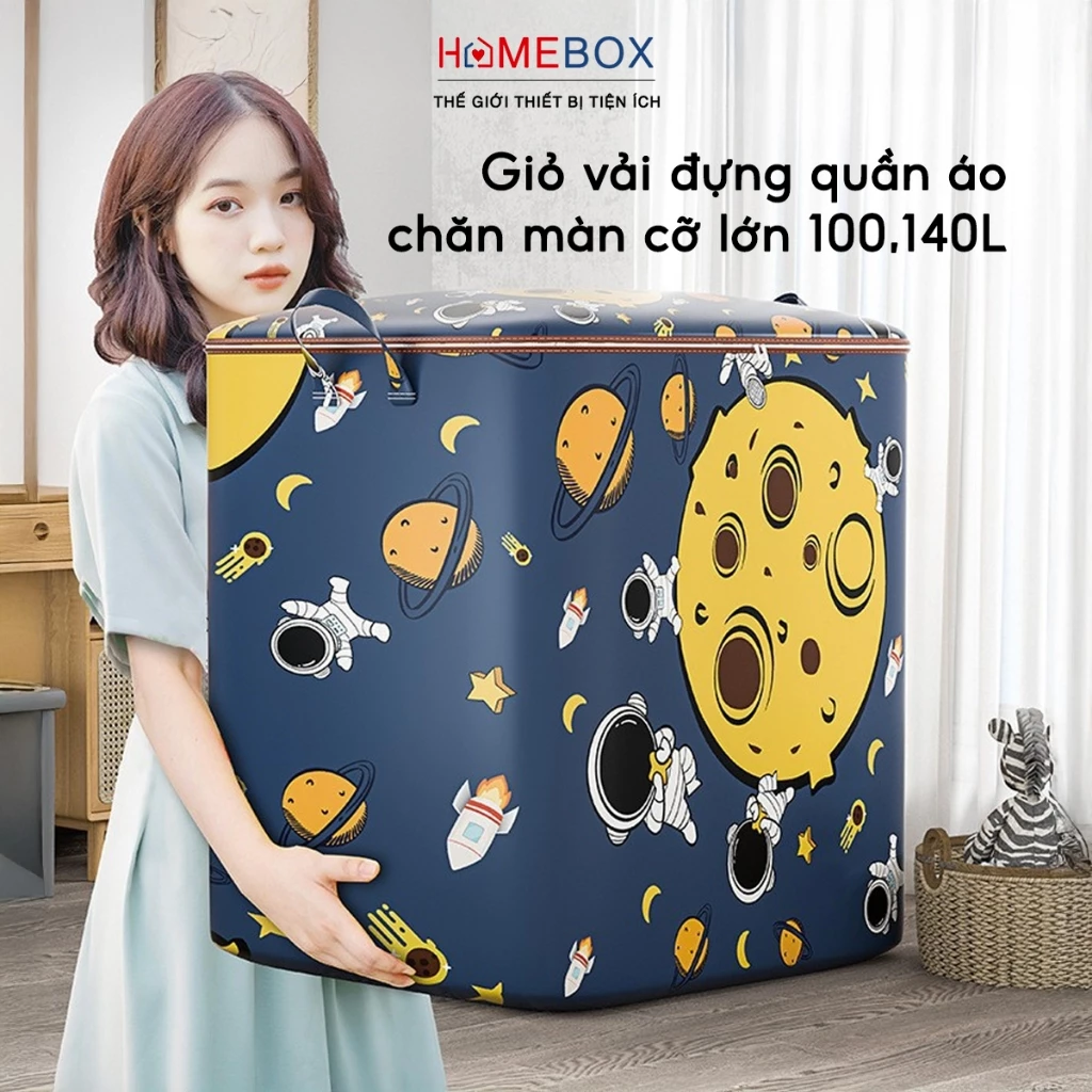 Túi Đựng Quần Áo Chăn Màn Handobox Vải Chống Nước Giỏ Đựng Quần Áo Gấp Gọn Cỡ Lớn 100L 140L Tiện Lợi