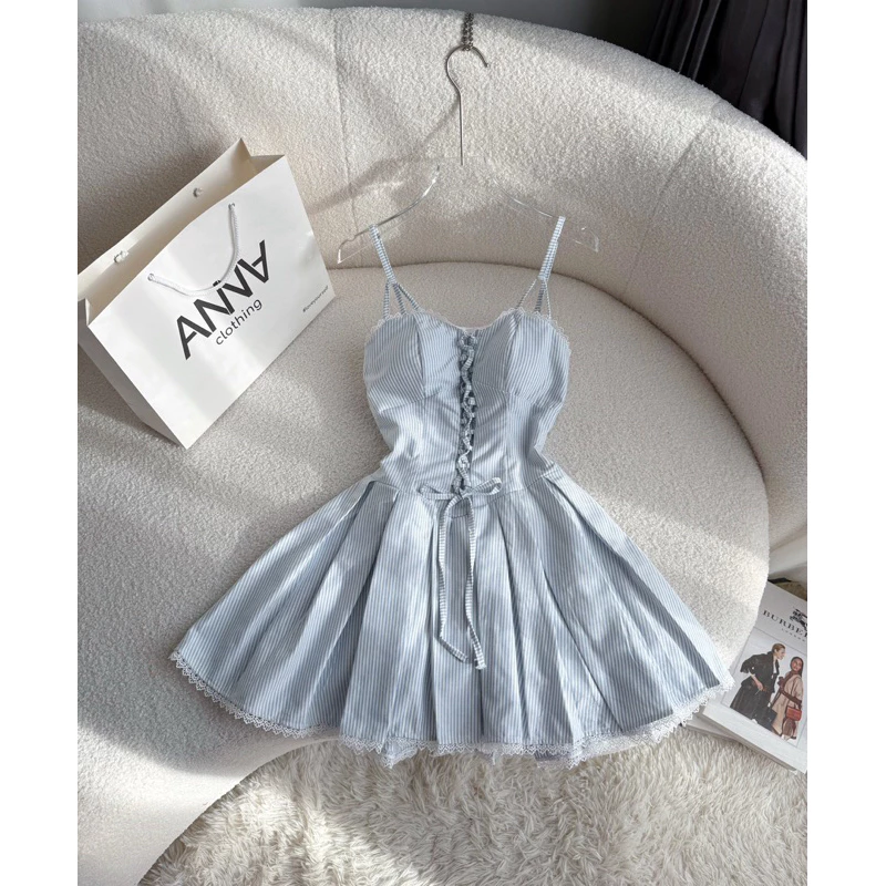 Đầm Kiểu Sọc Hai Dây Đan Ngực Anna - Lotus Dress