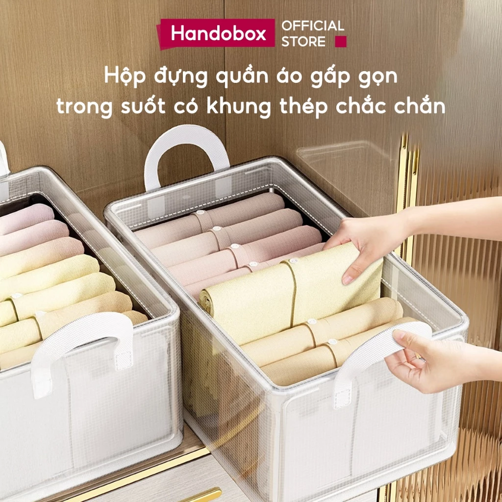 Hộp Đựng Quần Áo Khung Thép Trong Suốt Handobox Túi Vải Đựng Đồ KHÔNG NGĂN, Giỏ Quần Áo Gấp Gọn