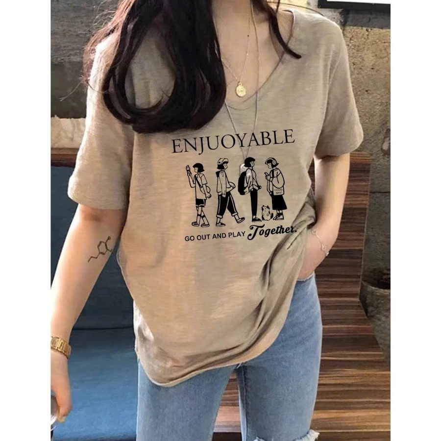 Áo thun nữ Cổ Tim ngắn tay thun giấy in hình cá tính Menina_Studio, áo thun cổ tim chất cotton xược gam màu basic