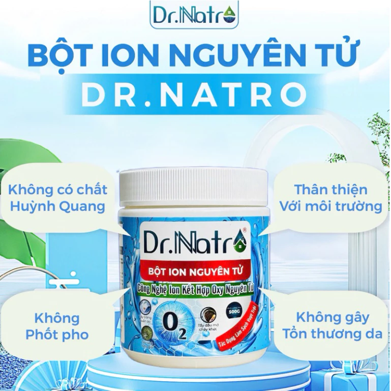 Bột ion Nguyên Tử Dr Natro tẩy trắng quần áo tẩy lồng máy giặt an toàn tiện lợi