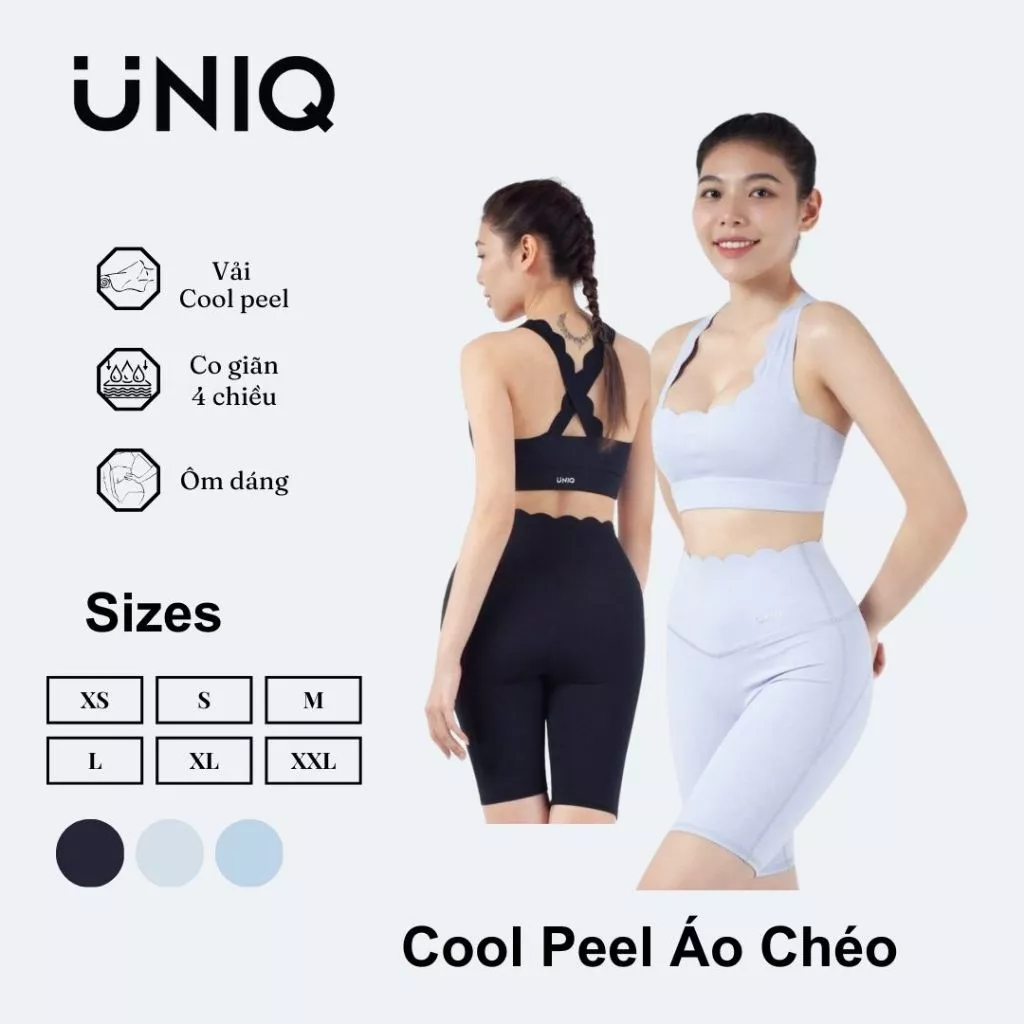 Bộ Đồ Tập Gym Yoga Nữ UNIQ Cool Peel - Áo Chéo Viền Sóng & Quần Legging Đùi Viền Sóng