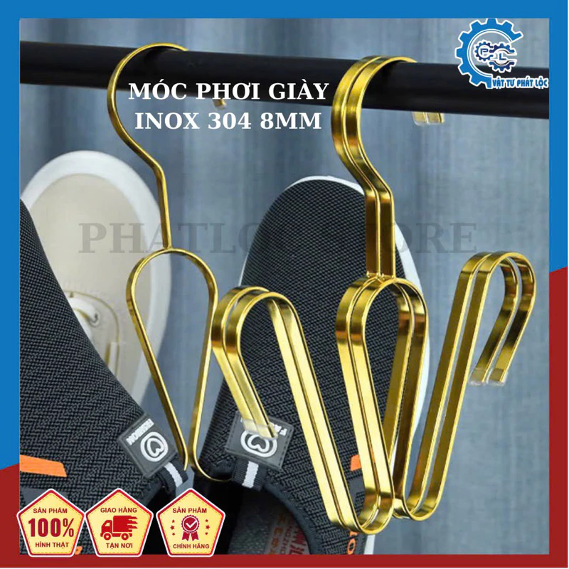 Móc phơi giày dép inox 304 loại dày 8mm không gỉ, cứng cáp sang trọng tiết kiệm diện tích