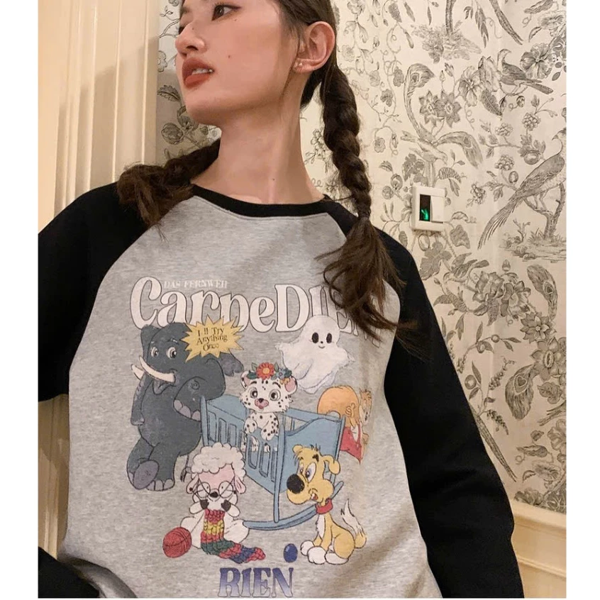 Áo thun dài tay nữ Phối màu tương phản ANHSTORE , áo thun nữ phối tay chất xược cotton phom rộng Full size từ 42kg -68kg