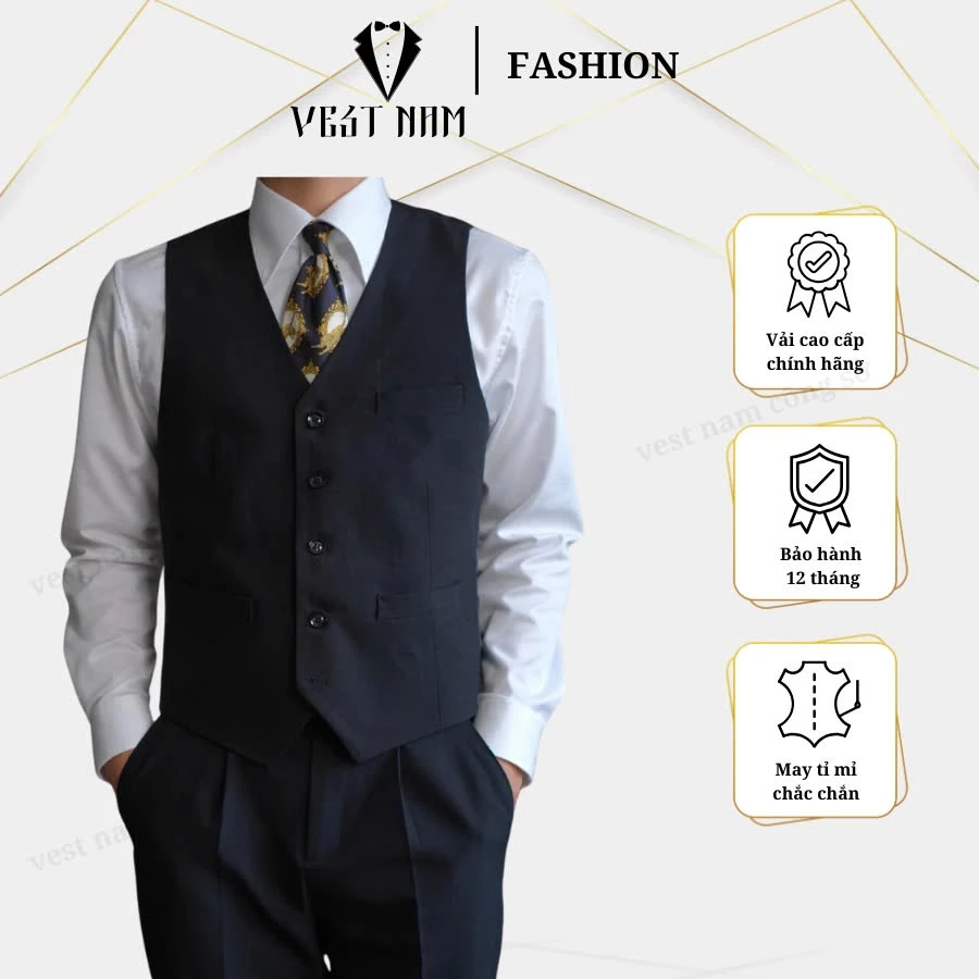 Áo Gile Vest Nam 5 Cúc Vải Cotton Chéo Cao Cấp Dáng Slimfit Chống Nhăn Công Sở AVN09 - Blazer For Man