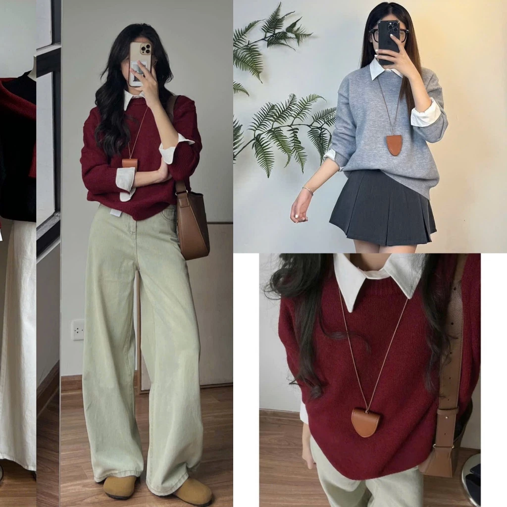 Áo len cổ tròn chất len mịn dầy form rộng kiểu trơn basic SUMIISHOP mã AL15