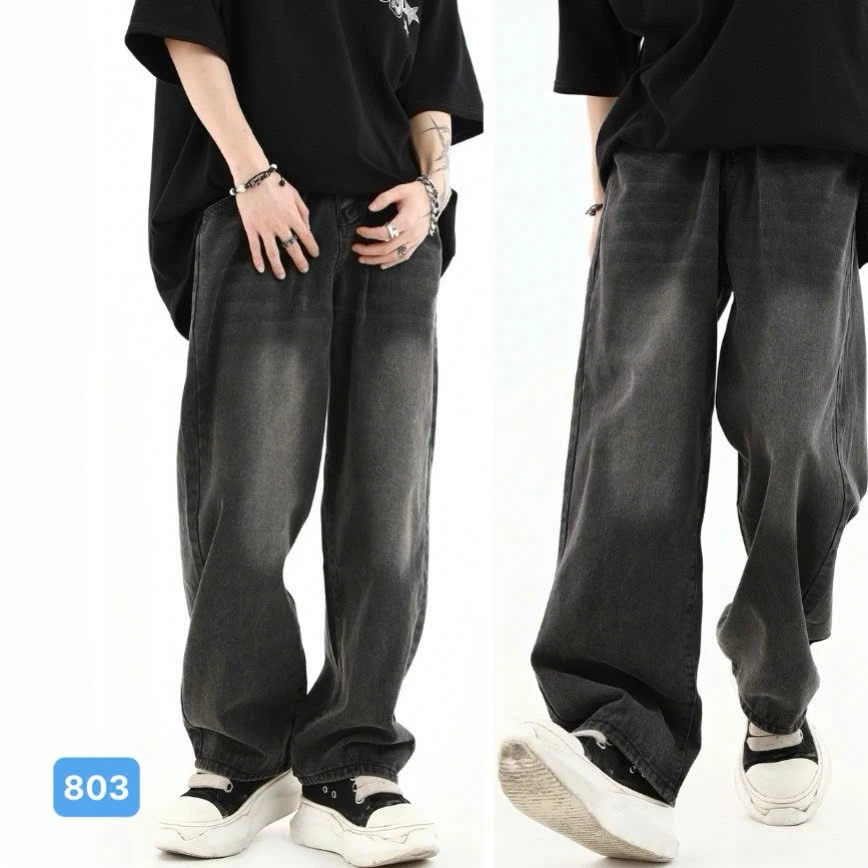 Quần baggy jean nam ống rộng có túi màu đen wash xám nhạt trơn gối cao cấp - BG803 chất bò dãn nhẹ from dán chuẩn