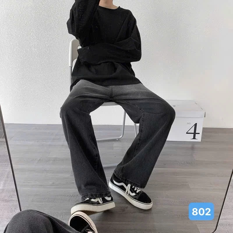 Quần baggy jean nam ống rộng có túi màu đen wash xám nhạt trơn cao cấp - BG802 chất bò dãn nhẹ from dán chuẩn